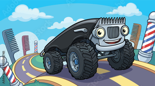 Monster Truck with Happy Facial Expression.