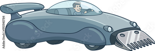 Futuristic Car with Driver Inside Vehicle.