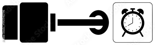 Minimalist interface for timer, power, and alarm functions, flat vector symbols, UI design elements, digital device controls.