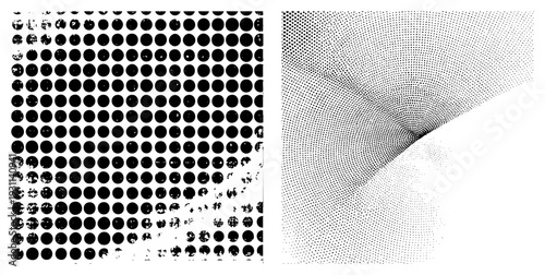 Geometric halftone with circular dots in grid, fading from dense to sparse for depth. Vector, isolated, alpha transparency.
