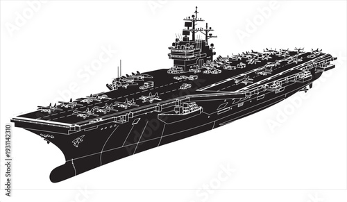 Картината върху платно Aircraft Carrier Blueprint – Naval Warship Engineering CAD Technical Drawing