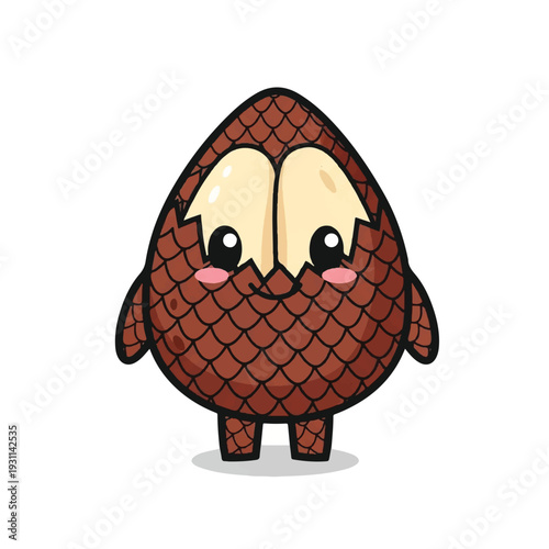 A cartoon chocolate egg character with blonde hair and rosy cheeks, standing on a white background. Perfect for Easter, candy advertising, and children's illustrations.