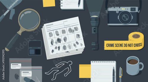 Crime Scene Investigation Tools and Evidence.