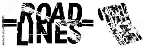 Distressed typography logo with "ROAD " text, tire tread, gritty street art style, black and white vector design, urban branding element.