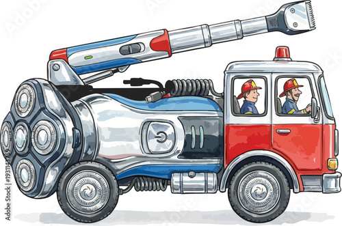 Fire Engine with Firefighters Inside Vehicle.