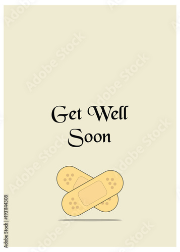 Get Well Soon Greeting Card with Medical Bandage Illustration