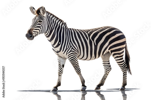 Zebra, standing, profile, black, white, stripes, isolated on transparent background