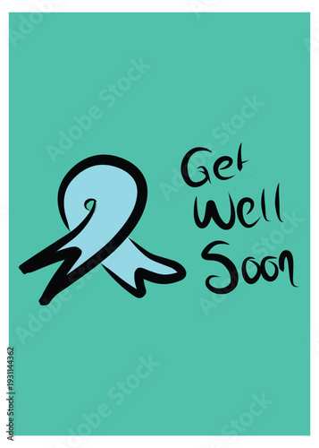 Get Well Soon Greeting Card with ribbon Illustration