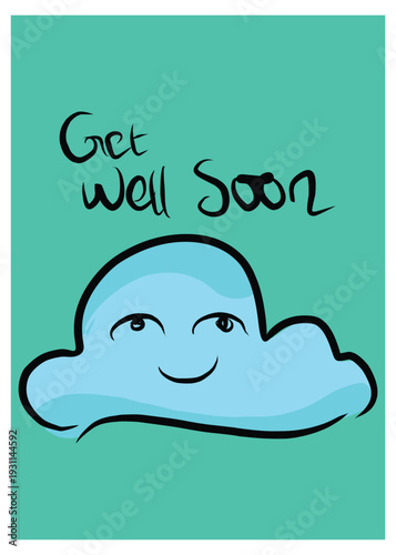 Get Well Soon Greeting Card with cloud Illustration