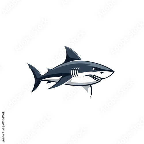 Stylized great white shark illustration with open mouth and sharp teeth