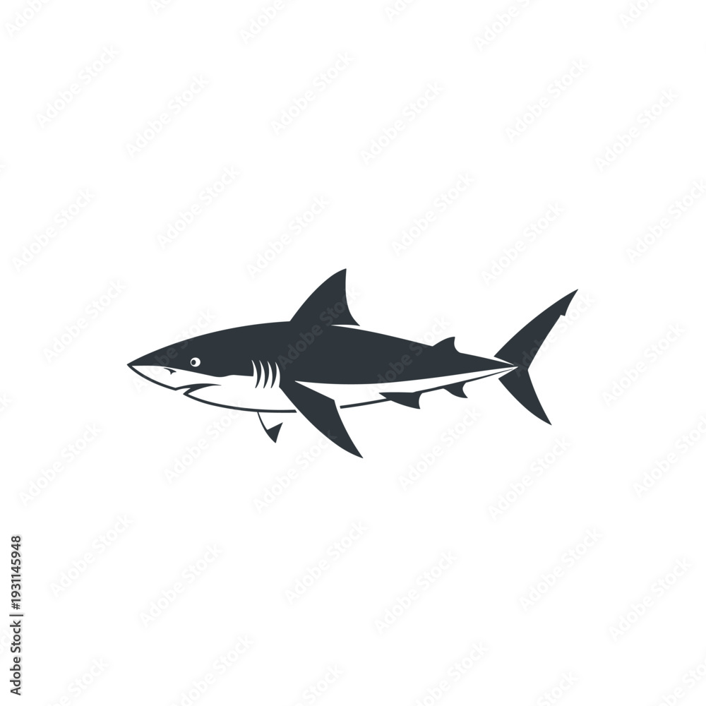 Fototapeta premium Stylized great white shark swimming in side profile