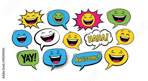 Vibrant Comic Speech Bubbles Expressing Love and Affection in a Playful Cartoon Style