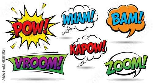 Vibrant Comic Book Sound Effects Explode in a Dynamic Display of Action and Energy