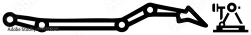 Black vector silhouette of articulated robotic arm, industrial manipulator, mechanical appendage, industrial automation, robotic limb, articulated joint, mechanical crane.