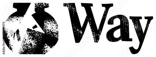 Bold typographic logo with halftone arrow symbol, directional graphic, modern brand mark, design, vector typography.