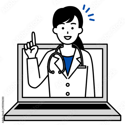 オンラインで回答する医師の女性