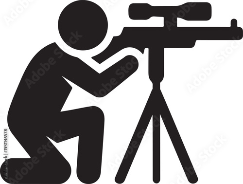 Sniper rifle silhouette with scope and crosshair target icon for military mission and precision shooting concept isolated on white background