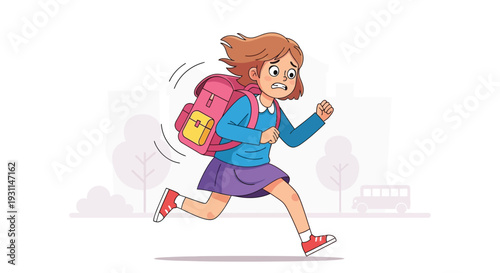 Young Girl Running with Backpack and Phone.