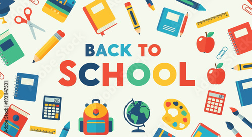 Colorful Back to School Supplies Display.