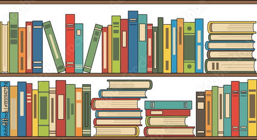 Colorful Books on Shelves in Library.