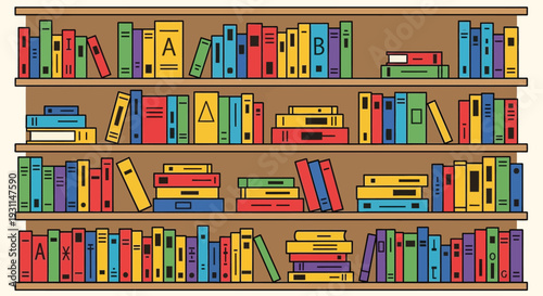 Colorful Books on Shelves in Library 1.