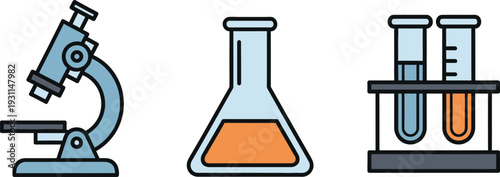 Laboratory Equipment Microscope Flask Test Tubes.