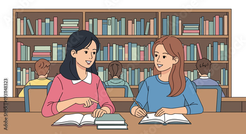 Two Female Students Reading Books Together 1.