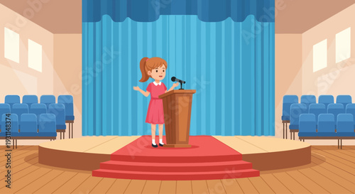 Woman Standing at Podium on Stage.