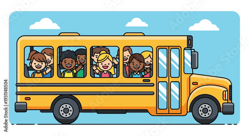 Yellow School Bus with Children Inside 1.