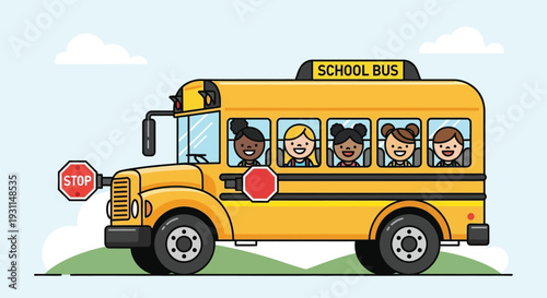 Yellow School Bus with Children Inside.