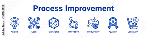 Process Improvement Icon Banner blue color