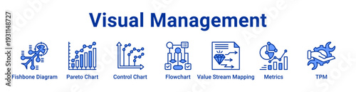 Visual Management Icon Banner blue color