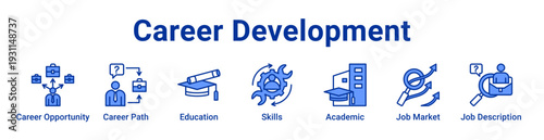 Career Development Icon Banner blue color