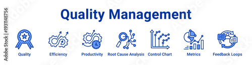 Quality Management Icon Banner blue color