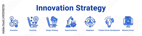 Innovation Strategy Icon Banner blue color