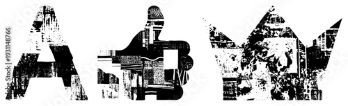 Bold graphic letters A, thumbs up gesture, crown symbol, distressed texture, design, vector art, abstract typography.