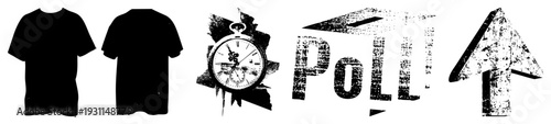 Vector set apparel, timepiece, vote, arrow distressed,. Grunge, isolated. For design, digital, print.