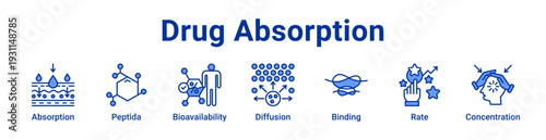 Drug Absorption Icon Banner blue color