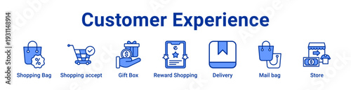 Customer Experience Icon Banner blue color