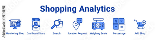 Shopping Analytics Icon Banner blue color