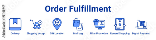 Order Fulfillment Icon Banner blue color