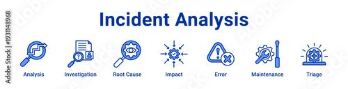 Incident Analysis Icon Banner blue color