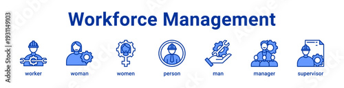 Workforce Management Icon Banner blue color