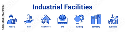 Industrial Facilities Icon Banner blue color