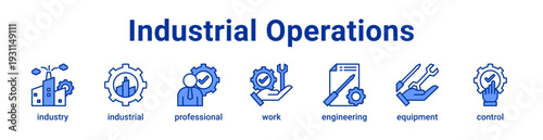 Industrial Operations Icon Banner blue color