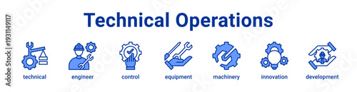 Technical Operations Icon Banner blue color