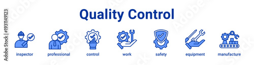 Quality Control Icon Banner blue color