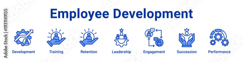 Employee Development Icon Banner blue color