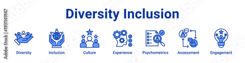 Diversity Inclusion Icon Banner blue color