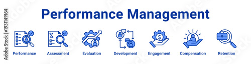 -Performance Management Icon Banner blue color